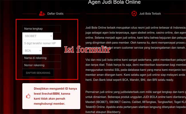 formulir pendaftaran judi online